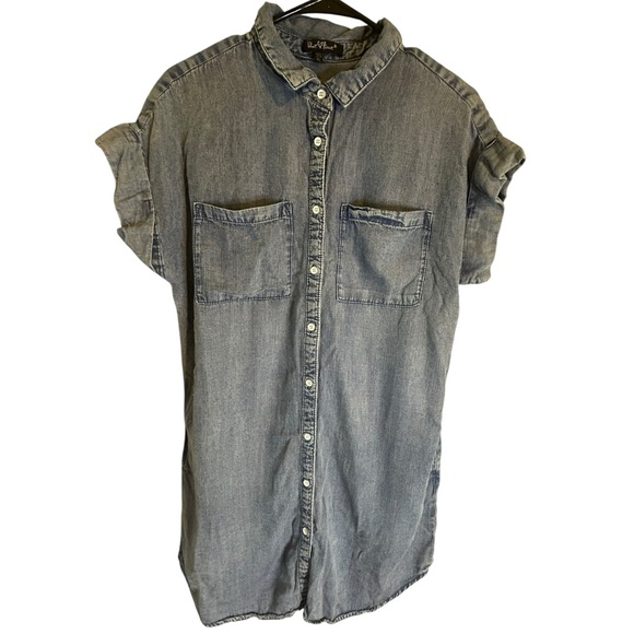 Velvet Heart Chambray Denim Shirt Dress Womens XL Blue Pocket Front Short Sleeve - Picture 1 of 8